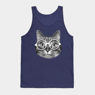 Cute hipster cat with white eyeglasses Tank Top